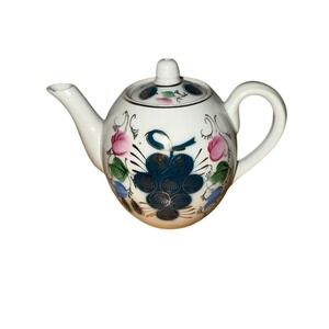 Vintage Russian Hand-Painted Porcelain Teapot Floral Grape Design 6" small chip